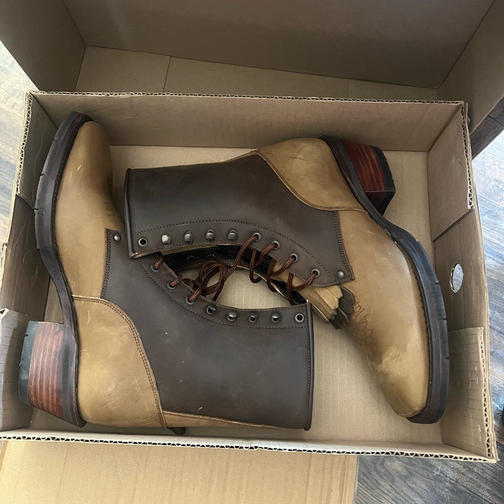 RockinLeather Men's Square Toe Lace Up Packer Western Boot